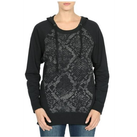 DKNY Womens Relaxed Fit Pullover Hooded Tunic (Black Snake Print, Small)