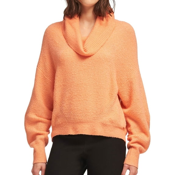 DKNY Womens Ribbed Pullover Sweater, Orange, Large
