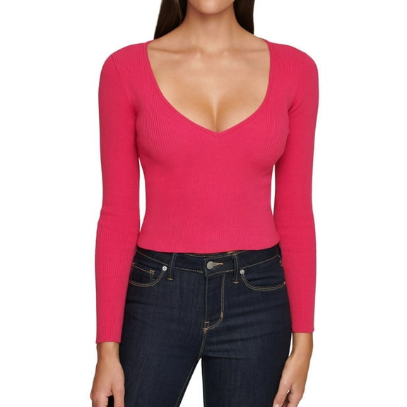 DKNY Womens Ribbed Pullover Sweater, Pink, XX-Small