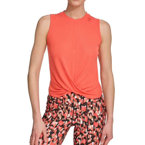 DKNY Womens Ribbed Tank Top, Orange, Small