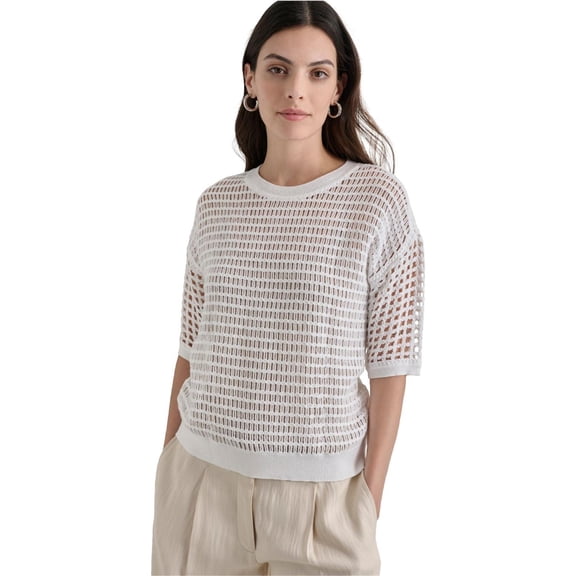 DKNY Womens Knit Pullover Sweater, White, Medium