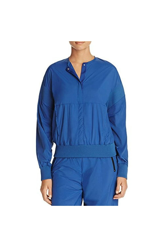 DKNY Womens Ribbed Trim Long Sleeves Anorak Jacket Blue S