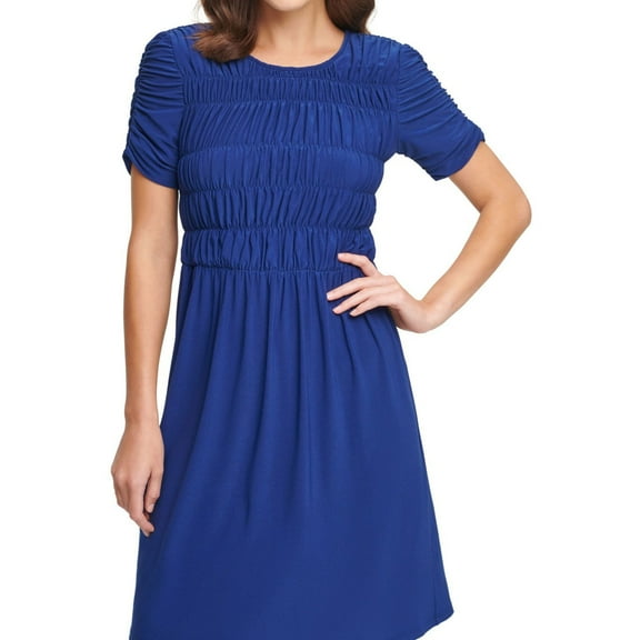 DKNY Womens Ruched Party Mini Dress Navy L