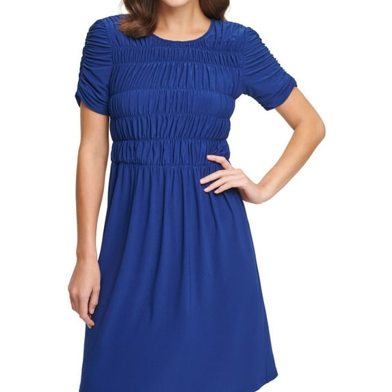 DKNY Womens Ruched Party Mini Dress Navy L