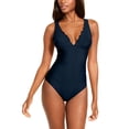 thumbnail image 1 of DKNY Womens Ruffle Solid Shirred One Piece Swimsuit, 1 of 2