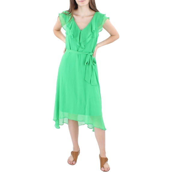 DKNY Womens Ruffled Calf Midi Dress