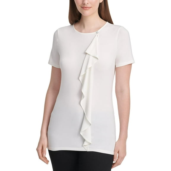 DKNY Womens Ruffled Crewneck Blouse
