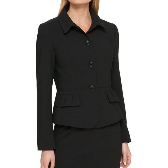 DKNY $139 Womens New 1328 Black Ruffled Three Button Blazer Jacket 4 B+B
