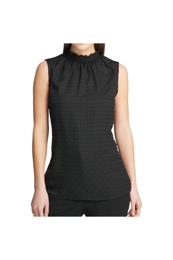 Womens Ruffled Neck Pullover Blouse, Black, X-Small