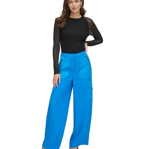 DKNY Womens Solid Cargo Casual Trouser Pants, Blue, 4