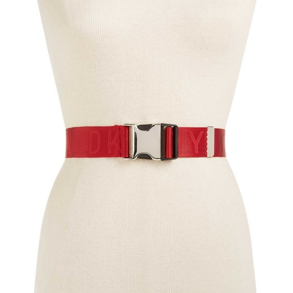 DKNY Womens Seat Belt-Buckle Logo Belt (Red, Medium/Large)