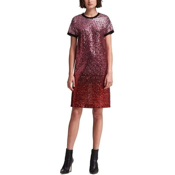 DKNY Womens Sequin Ombre T-Shirt Dress