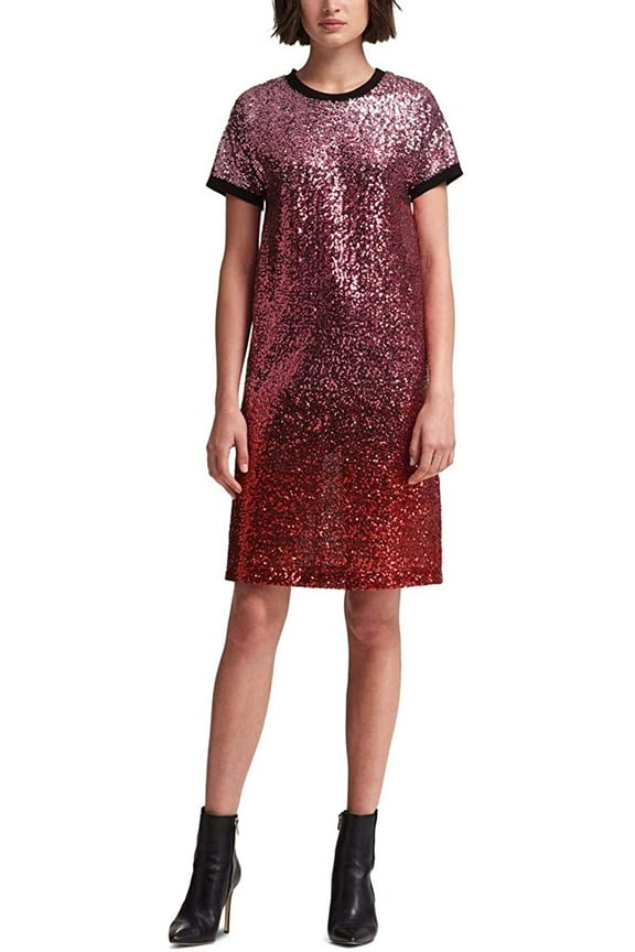 Womens Sequin Ombre T-Shirt Dress