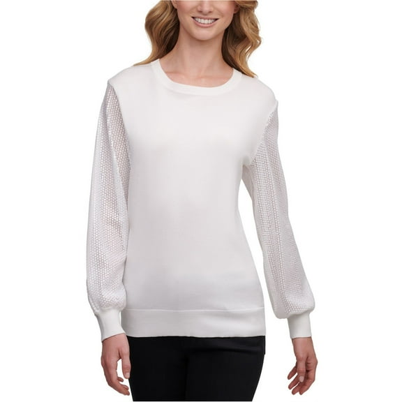 DKNY Womens Sequin Pullover Sweater, Off-White, X-Small