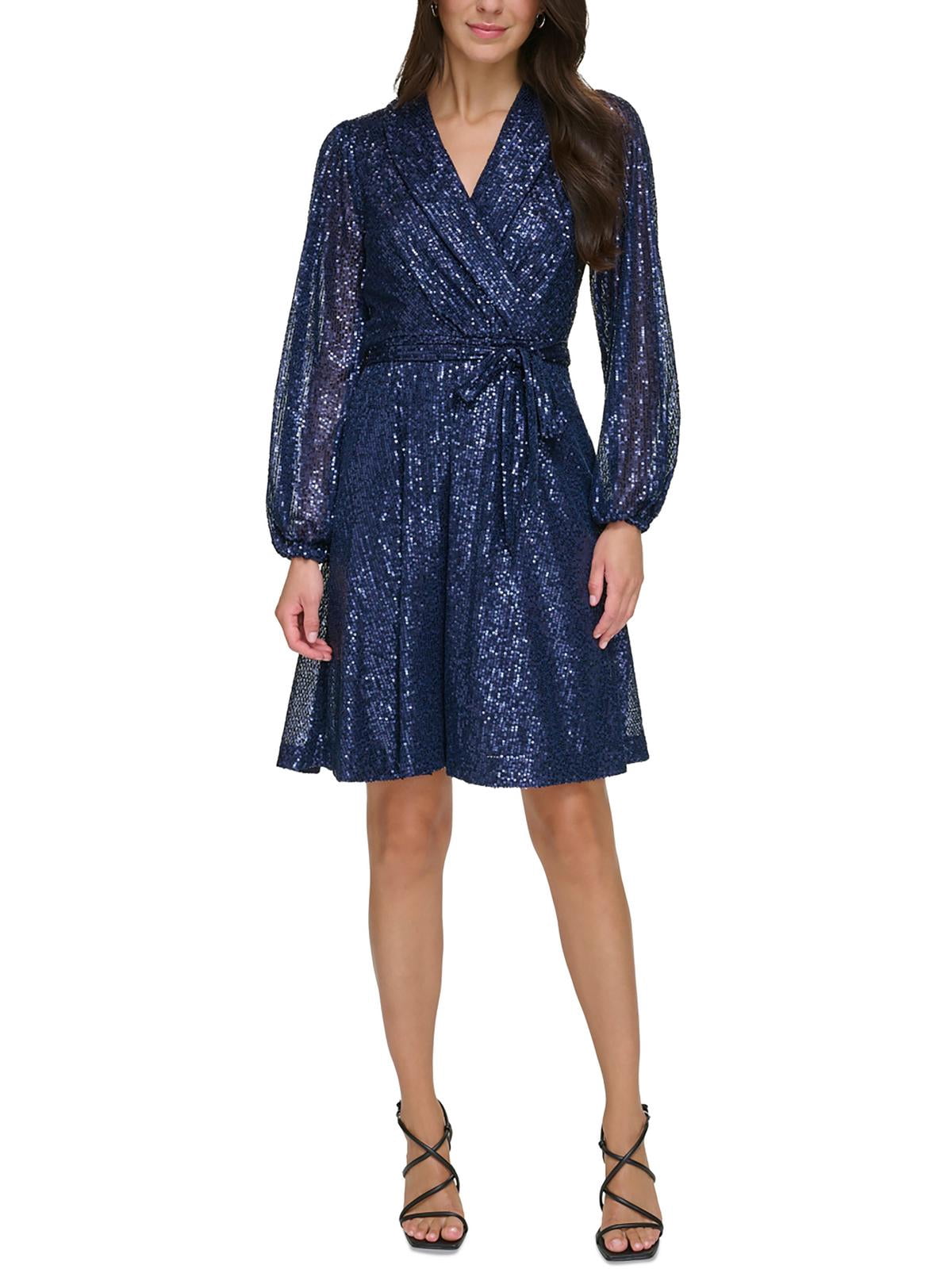 DKNY Women's Sequin Detail Long Sleeve Dress - Desk To Dinner Sheath, 36.5" Length