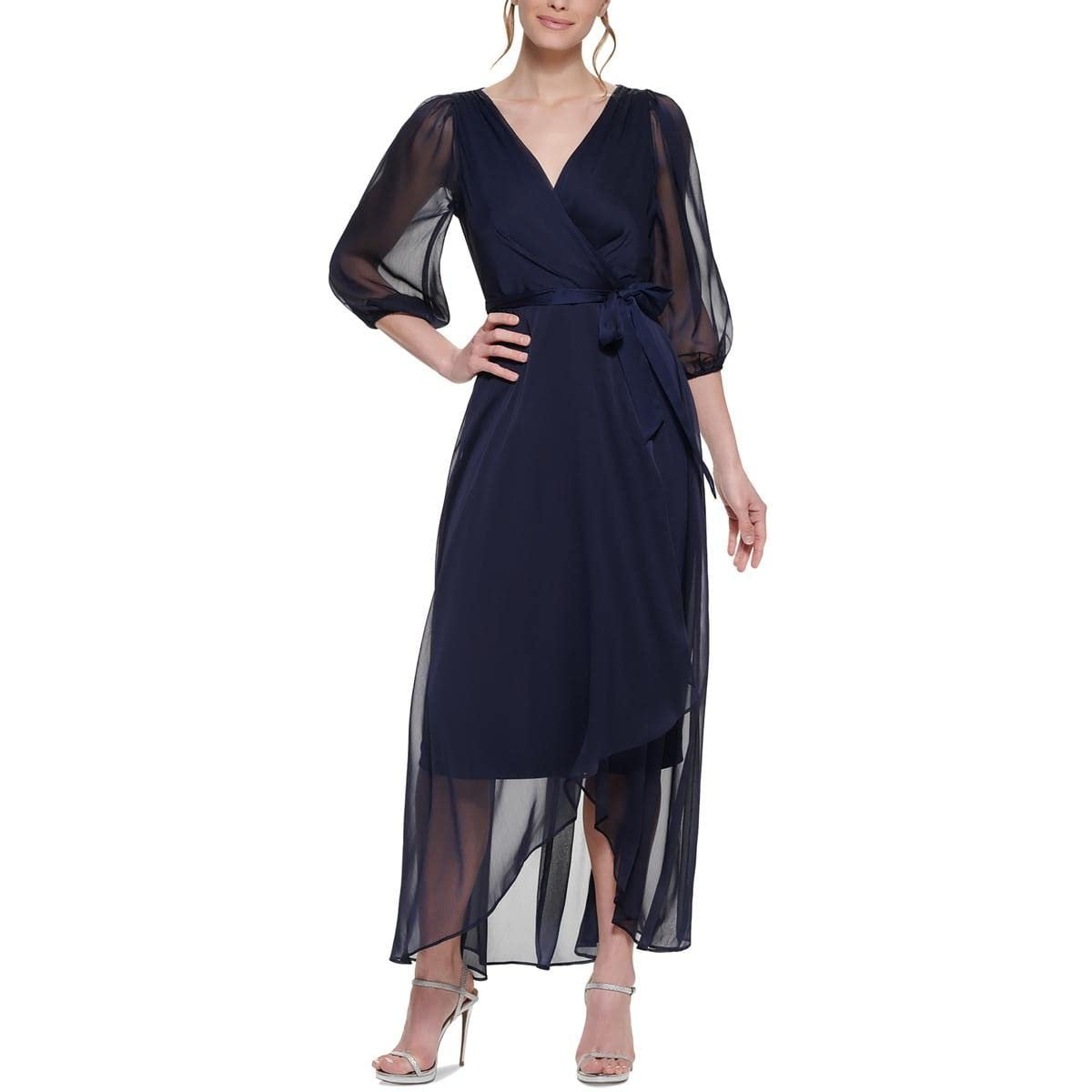 DKNY Womens Illusion Long Wrap Dress Spring Navy 12