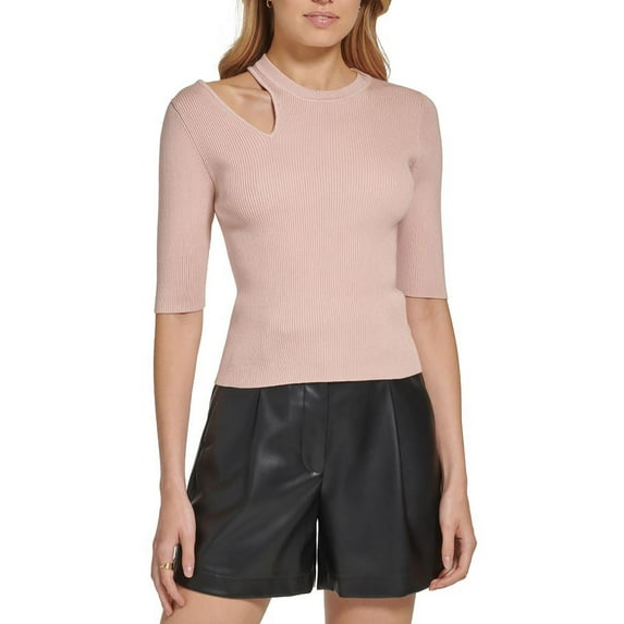 Women's Shoulder-Cutout Elbow-Sleeve Sweater Rouge Blush L