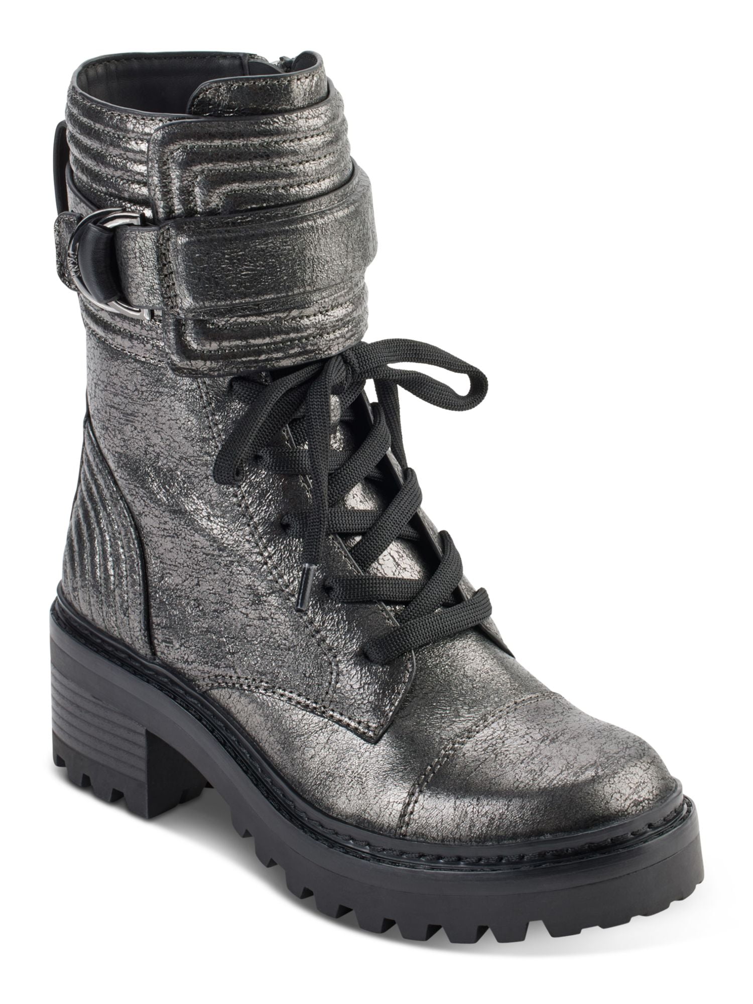 Women’s Black Crocodile Size 5 1/2M Nine West Pattern Lace & Zip Up Combat Boots Aiden Black Croc Leather Combat Boots main image 3