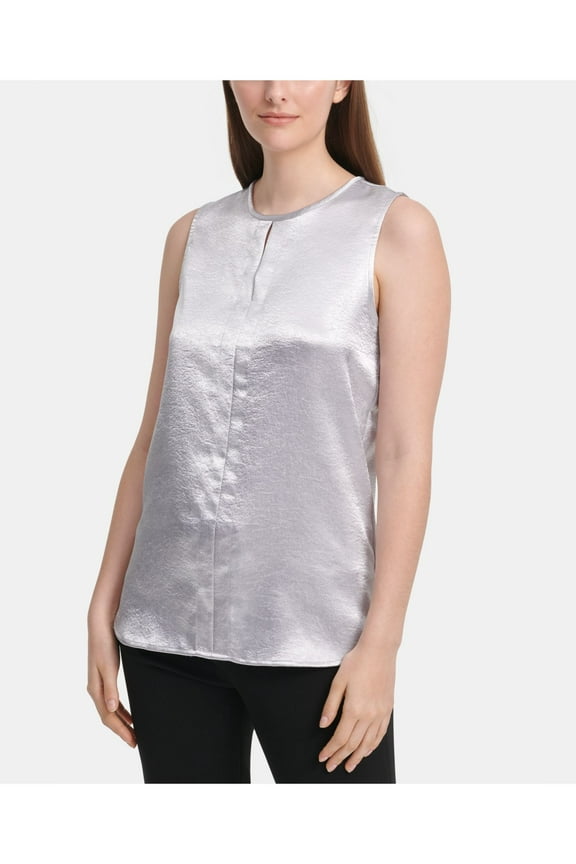 Womens Silver Sleeveless V Neck Hi-Lo Top Size: M