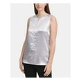 thumbnail image 1 of DKNY Womens Silver Sleeveless V Neck Hi-Lo Top Size: XL, 1 of 3