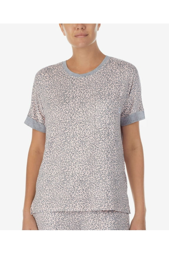 Womens Sleepwear Short Sleeve Contrast Trim Printed Pajama Top Only,1-Piece, Large, Pink