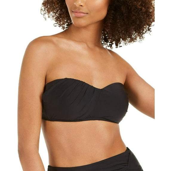 DKNY Womens Solid Bandeau Swim Top Separates Black M