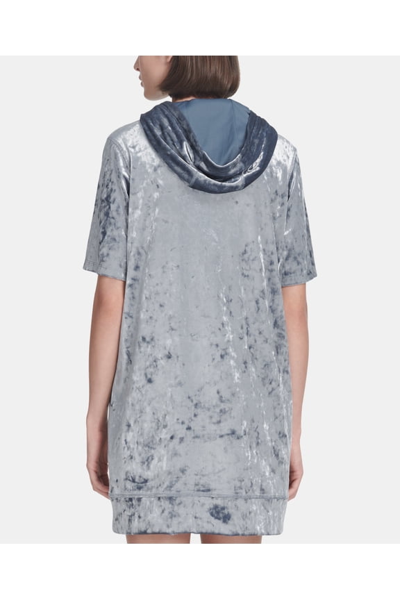 Womens Sport Crushed Velvet Hoodie Dress,Oasis Blue,S
