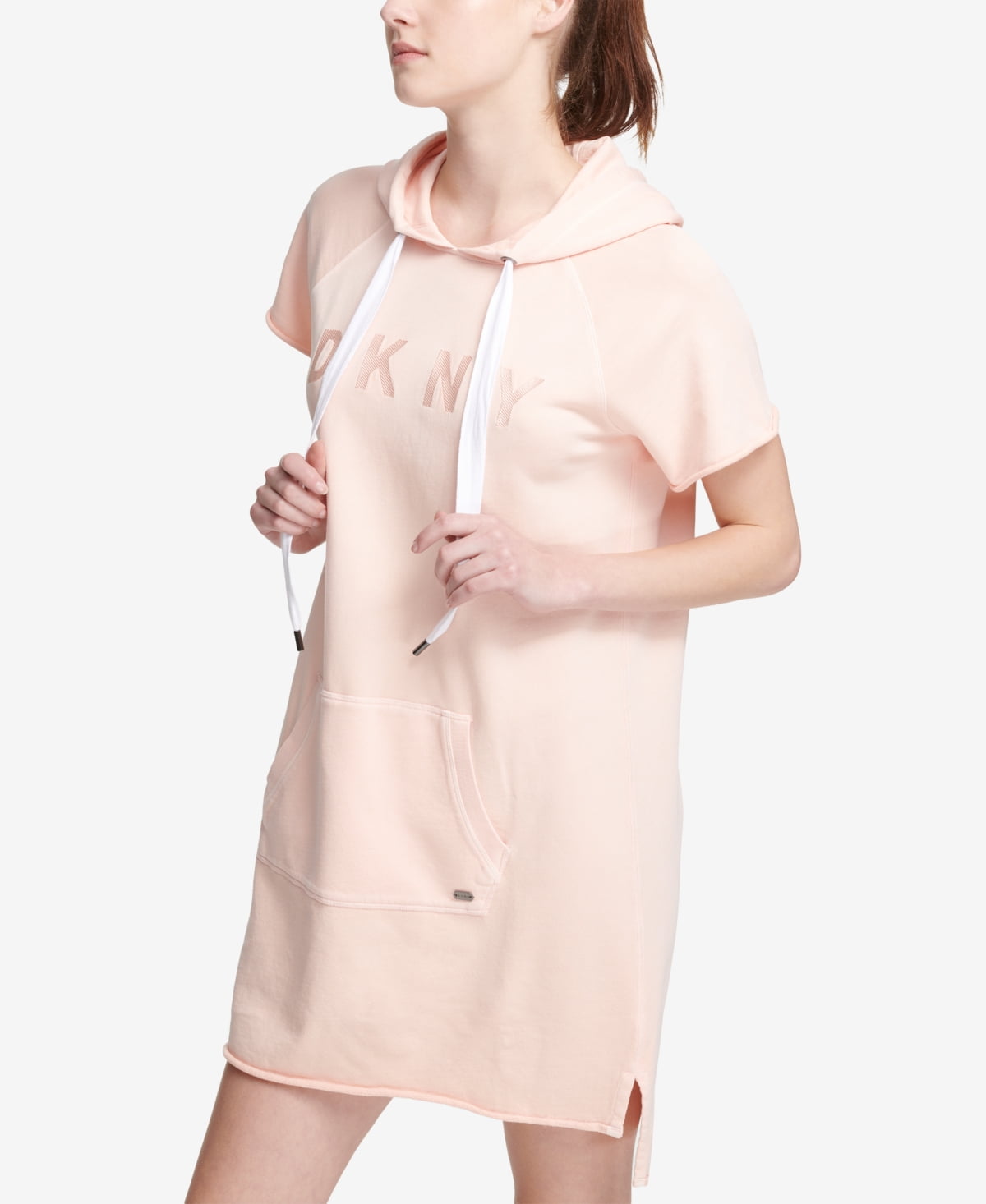 chinese dress ladies DKNY Women's Two Tone Logo Short Sleeve Hooded Sneaker Dress, Pearl Grey  Heather at Amazon Women's Clothing store main image 0