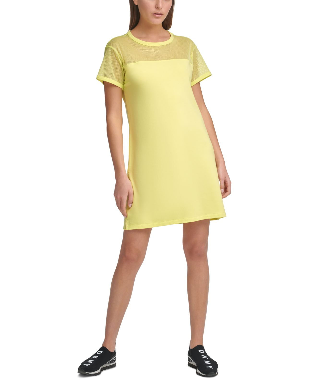 dkny mesh dress DKNY By Donna Karan Long Sleeve V Neck Mesh Long Dress