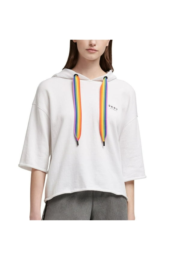 Womens Sport Rainbow-String Cropped Hoodie;Large