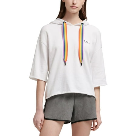DKNY Womens Sport Rainbow-String Cropped Hoodie;Medium
