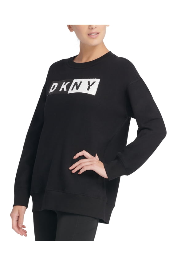 Womens Sport Sequin Logo Long Line Sweatshirt Black Medium