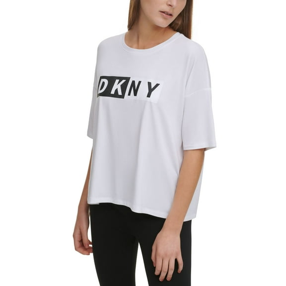 DKNY Womens Sport Two-Tone Logo Cropped T-Shirt