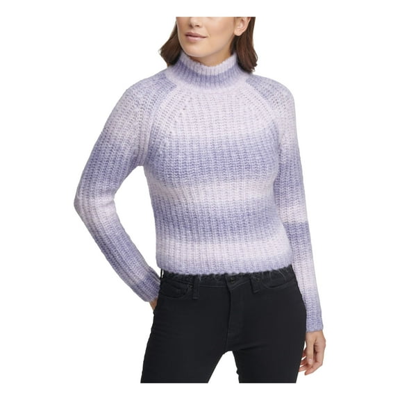 DKNY Womens Stripe Pullover Sweater, Purple, Small