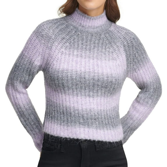 DKNY Womens Stripe Pullover Sweater, Purple, X-Small