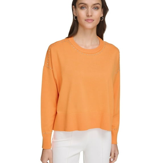 Dkny Women's Stylish Shoulder Orange Blossom Studded Sweater Size XL NWT