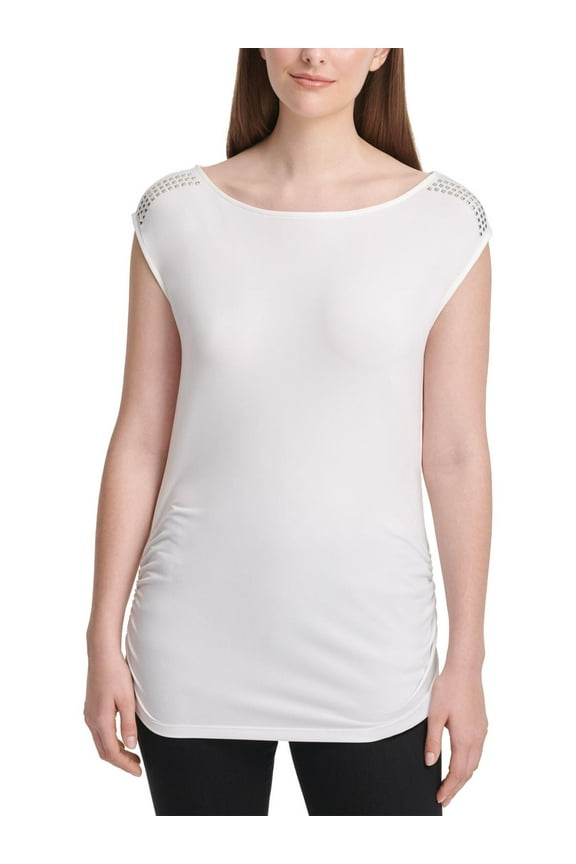 Womens Studded Ruched Top White L