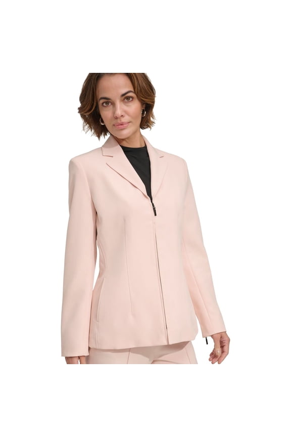 Womens Solid Zip Front Blazer Jacket, Pink, 4