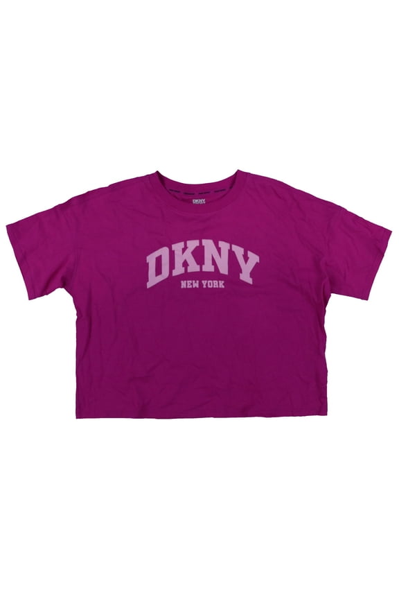 Womens T shirt Cotton Puffed Logo Crop Orchid Large New