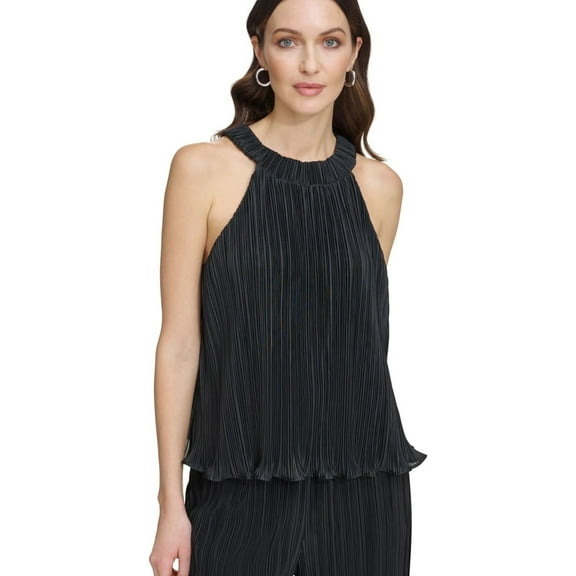 DKNY Womens Textured Halter Top Shirt, Black, Large