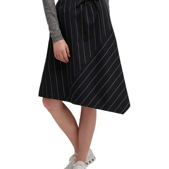 DKNY Womens Tie Belt Asymmetrical Skirt, Black, Small