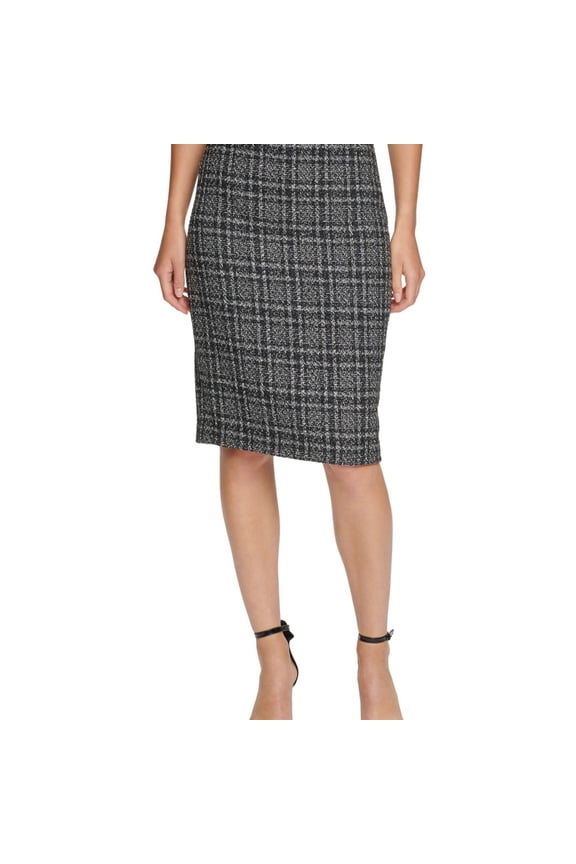 Womens Tweed Pencil Skirt, Black, Petite, 4P