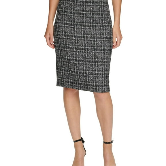 DKNY Womens Tweed Pencil Skirt, Black, Petite, 4P