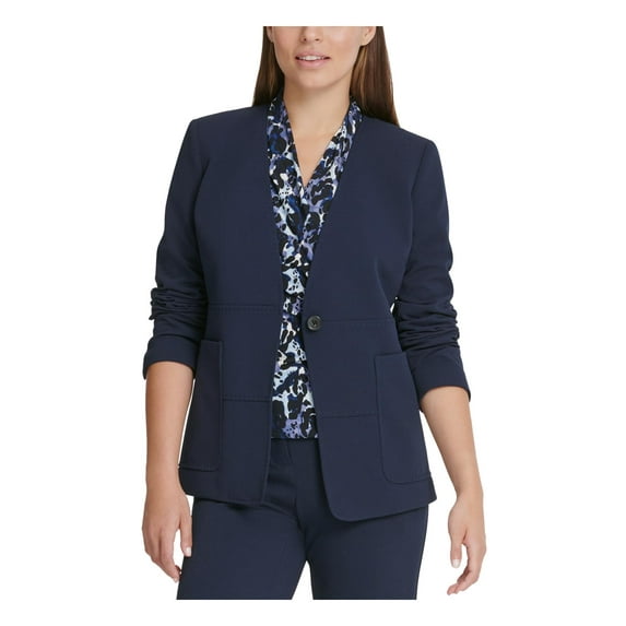 DKNY Women's Collarless One-Button Blazer (2, Navy)