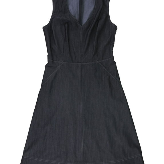 DKNY Womens V-Neck Denim A-line Dress, Blue, 10