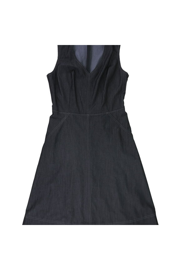 Womens V-Neck Denim A-line Dress, Blue, 10