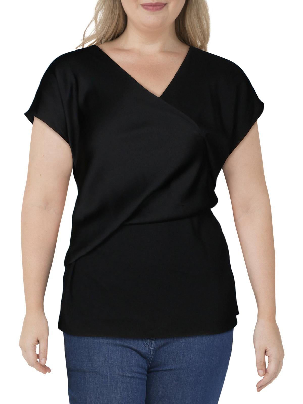 DKNY Womens V-Neck Side Tie Wrap Top Black XL