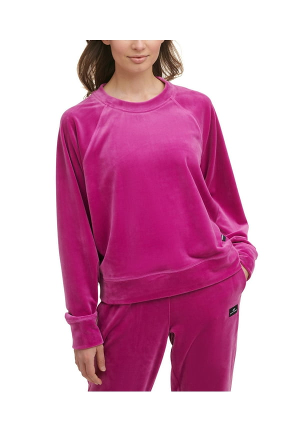 Womens Velour Crewneck Sweatshirt,Wild Aster,X-Small