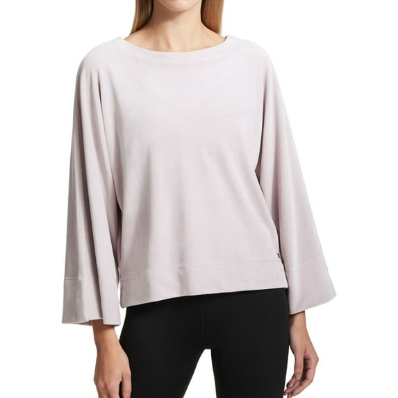 DKNY Womens Velour Kimono-Sleeve Basic T-Shirt, Purple, Medium