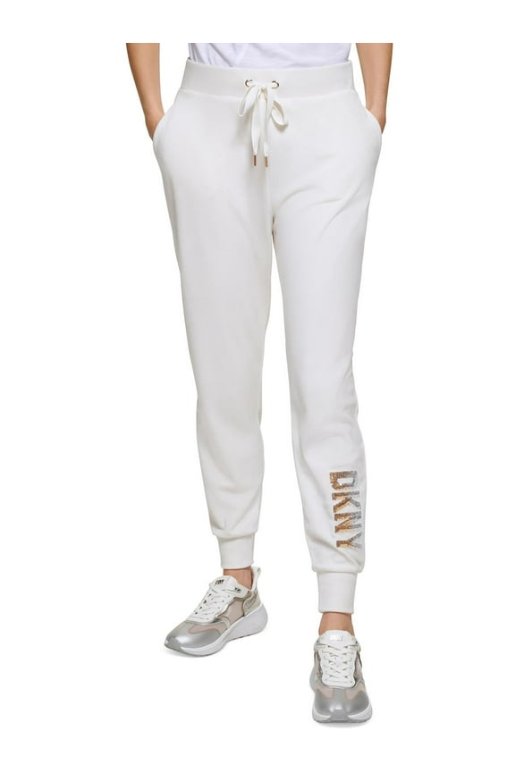 Womens Velour Sequined Logo Jogger Pants